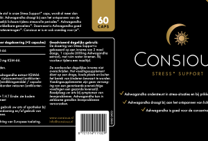 Stress Support supplement label van Consiouz met ashwagandha KSM-66